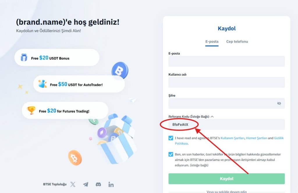 BTSE'ye Kaydolun ve Referans Kodunu Kullanın