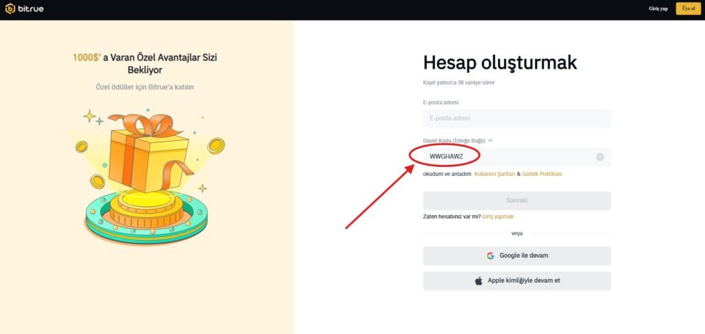Bitrue Referans Kodu “WWGHAWZ” Nasıl Kullanılır