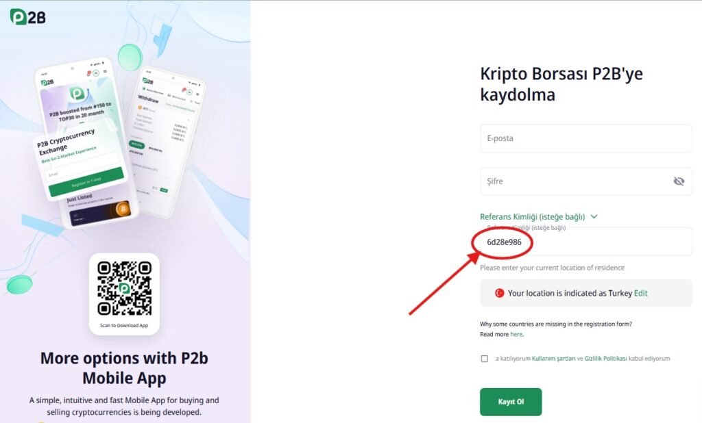 Adım Adım: P2B Borsa Referans Kodu“6d28e986” Nasıl Kullanılır