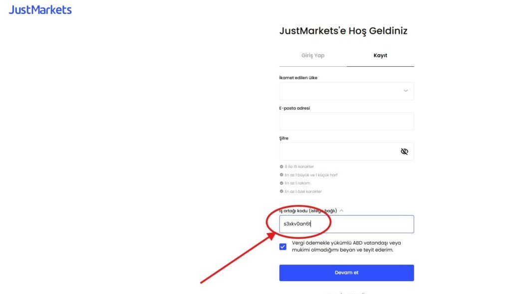 JustMarkets Partner Kodu ile Kayıt Nasıl Yapılır