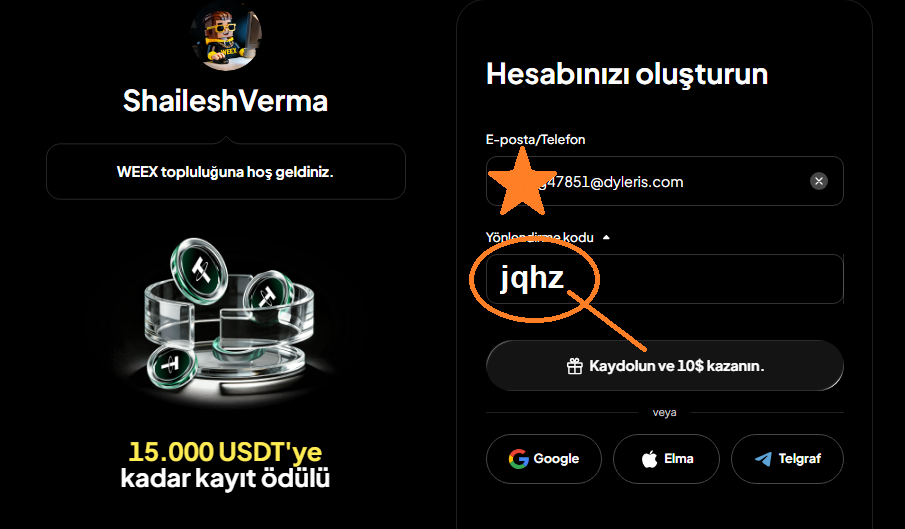 WEEX Referans Kodu